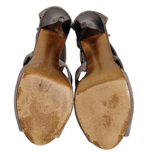 Ellen Tracy Sadie Peep Toe T-Strap High Heels Suede Leather Gray Womens Size 8 - Picture 6 of 8